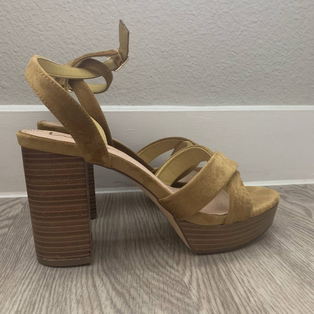 Lulus Shae Velvet Platform Ankle Strap Heel